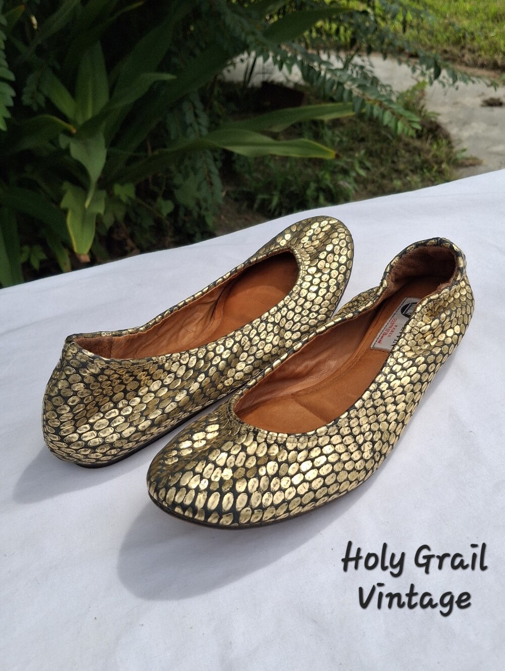 Lanvin Classic Gold Snakeskin Embossed Leather Round Toe Ballet Flats Sz 37